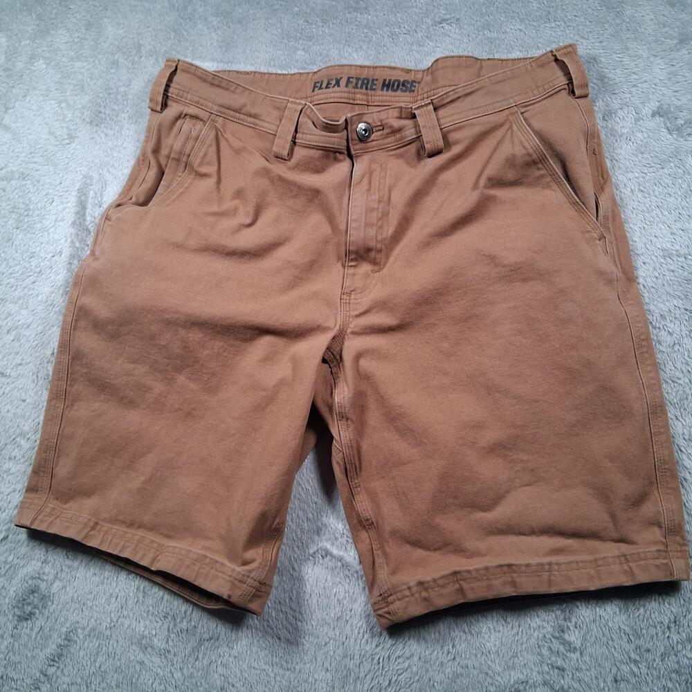 Duluth Trading Co Flex Fire Hose Shorts Mens 38 Brown Chino 11" Inseam Work